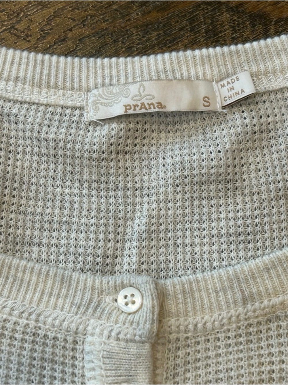 Prana Light Beige Ribbed Henley Long Sleeve - Picture 3 of 8